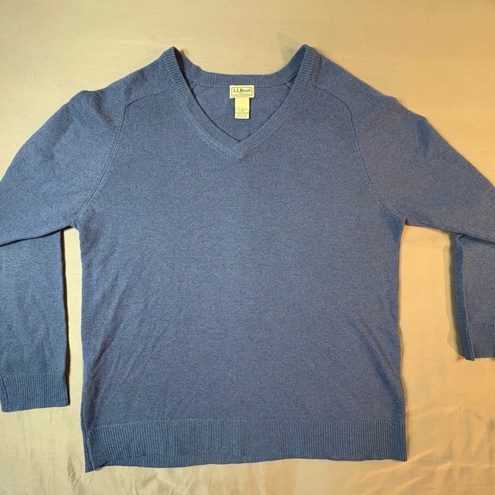 L.L. Bean Women's Blue V-Neck Sweater 100%Lambs Wool